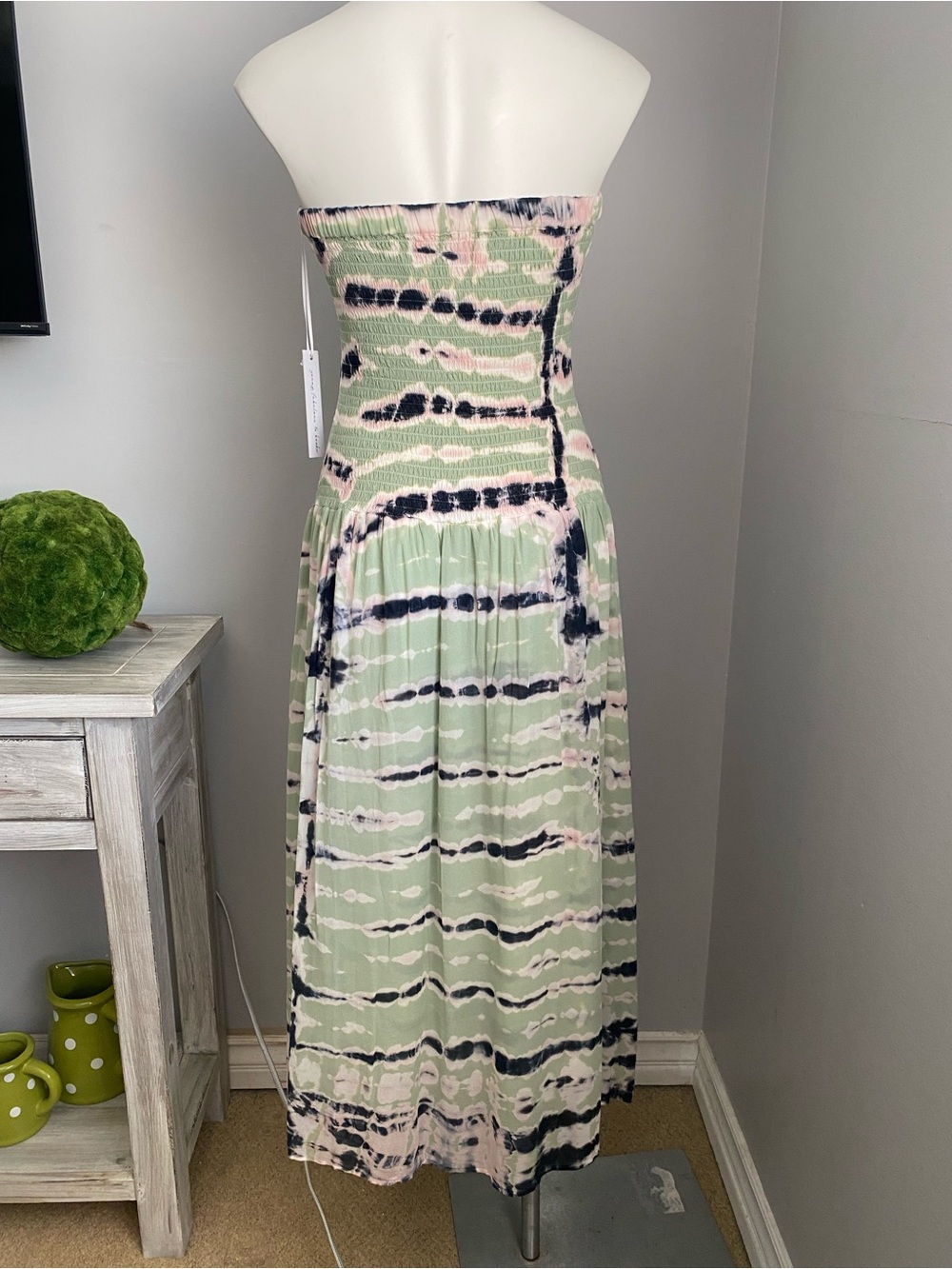 Young Fabulous & Broke Strapless Smocked Maxi Dress in Mint, Pink & Navy Tie-Dye